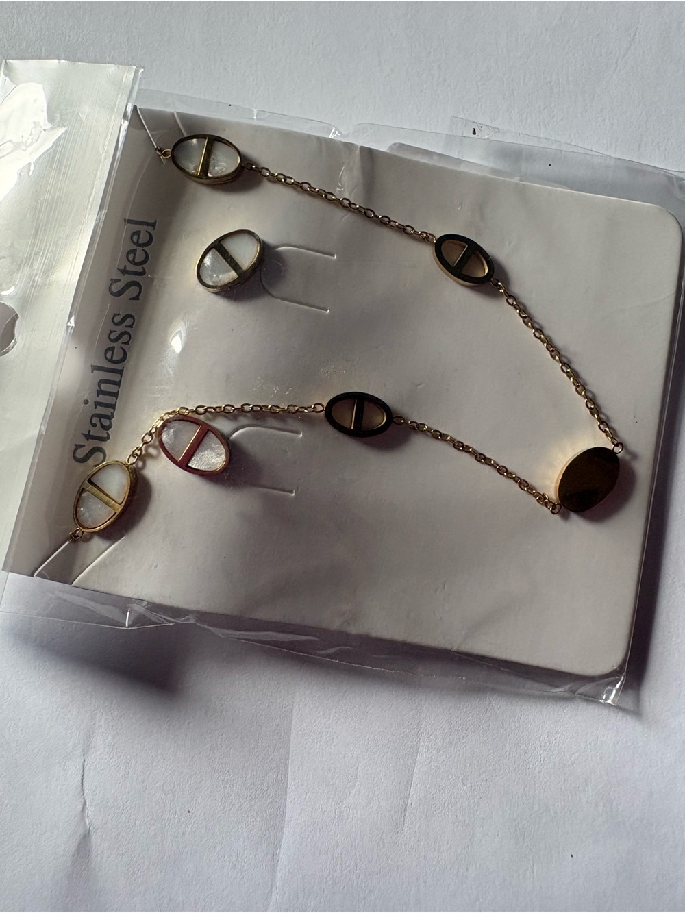 Gold Stainless Steel Oval Link Necklace and Earrings Set